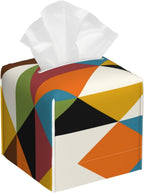 KIROJA Mid-Century Modern Print Tissue Box Cover, Square Leather Tissue Case Modern Home Decoration for Home,Car,Office