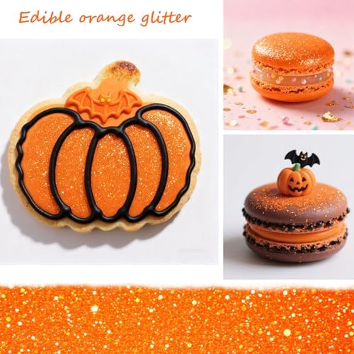 Orange Edible Glitter Glimmer Powder for Cakes Drinks - Colaele 5 grams Food Grade Luster Dust Metallic Food Decorating Sprinkle Disco Brew Dust for Cake Decorations Wine Beverage Candy Dessert, Vegan
