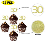 Sumerk 24PCS 30 Cupcake toppers Gold Glitter 30th Birthday Cupcake Picks Anniversary Party Decorations