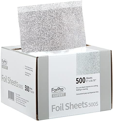 ForPro Professional Collection Expert Embossed Foil Sheets 500S, Aluminum, Pop-Up Foil Dispenser, Hair Foils for Color Application & Highlighting Services, Food Safe, 5” W x 10.75” L, (Pack of 12)