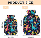 1L Large Classic Hot Water Bottle with Cover, Colorful Dinosaurs Durable Hot Water Bag for Hot and Cold Therapy, Tummy Cramps Neck and Shoulder Waist Pain Relief