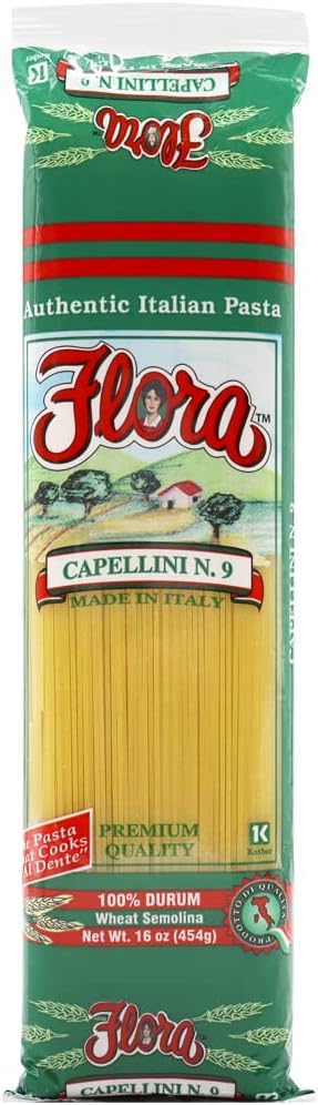 CAPELLINI #9 Pasta by Flora Foods - (5 Packs of 1 LB) - Imported from Italy - 100% Durum - Premium Quality