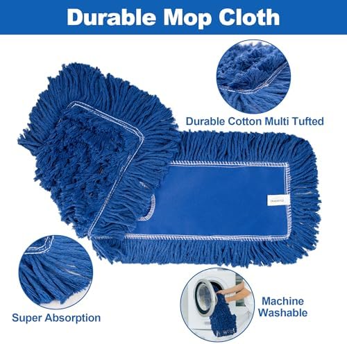 iDeaology 4 Pack - 24-Inch Washable Dust Mop Heads – Full Cloth, Extra Durable, Easy Button - No Clinging to Hair or Fur, Easy to Use Replacement for Commercial and Home Cleaning