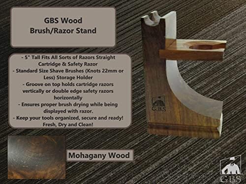 G.B.S Deluxe Wooden Shaving Razor and Shave Brush Stand - Safety Razor Brush Holder. Prolong The Life of Your Shaving Brush and Razor, Walnut Wood Finish