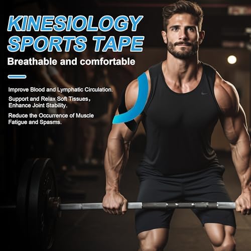 SUPERBE Precut Kinesiology Tape (3 Rolls Pack), Elastic Sports Tape for Pain Relief, Muscle Support, Recovery and Physio Therapy, Breathable, Waterproof (Blue)