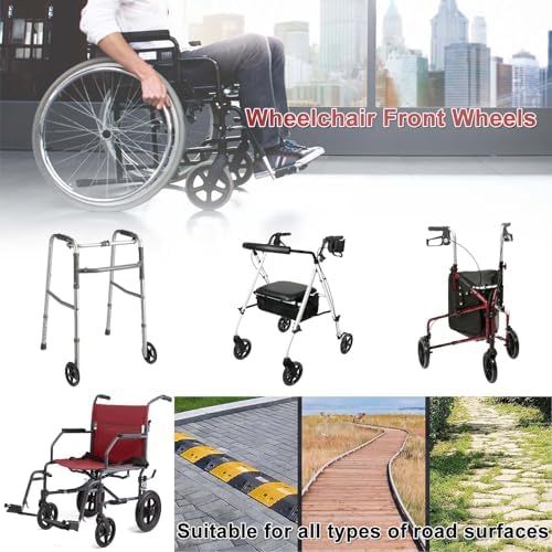 WORDFUN Front Wheelchair Wheels Replacement, 2pcs Solid Wheelchair Caster Wheels, Silent Scrolling Standard Caster Assembly, Puncture-Proof, for The Elderly and Sick, SizesAvailable