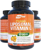 NutriFlair Liposomal Vitamin C 1700mg, 180 Capsules - High Absorption, Fat Soluble VIT C, Higher Bioavailability Immune System Support & Collagen Booster, Non-GMO, Vegan Pills