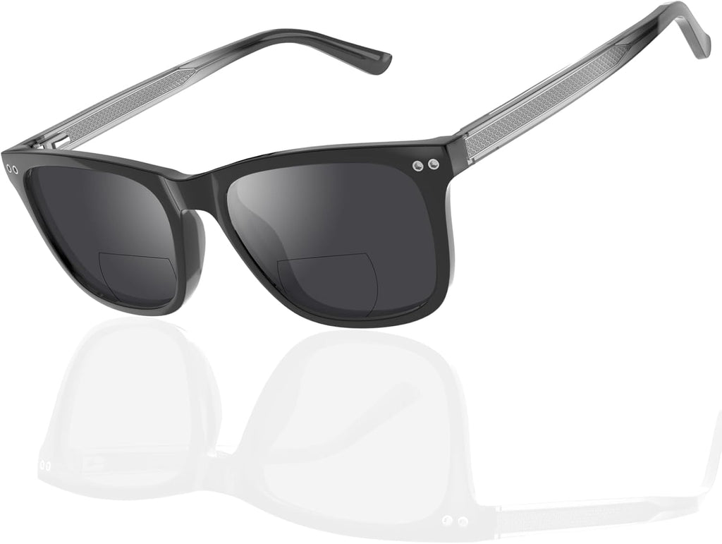 Bifocal Reading Sunglasses Men Clear Top Acetate Frame Sun Readers with Metal Core Wire UV Protection Spring Hinge