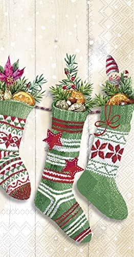 IHR Ideal Home Range Dinner Napkins Disposable 3-Ply Paper Hand Towels, 8.5" x 4.5", Knit Socks (Cream), 16-Count
