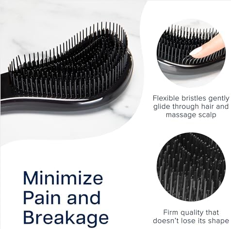 Crave Naturals Glide Thru Detangling Brush, Detangler Brush for Curly, Straight, Wet and Dry Hair Comb for Adults and Kids, Hair Accessories for Women, Black