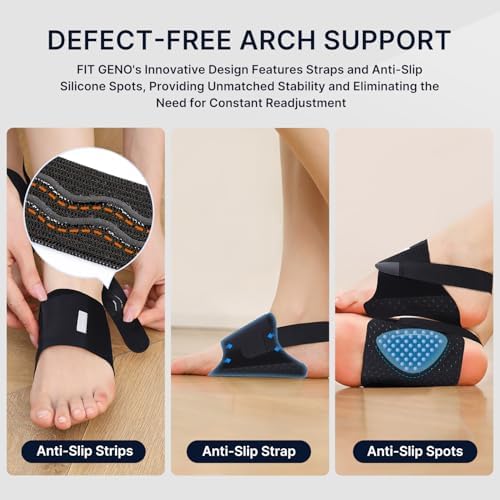 Fit Geno Arch Support Braces for Plantar Fasciitis Relief - Adjustable Compression Bands with Gel Pads, Non-Slip Design for Flat Feet, High & Fallen Arches