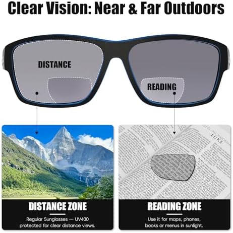 2 Pack Bifocal Sunglasses for Men with Built-in Readers, TR90 Frame UV400 Protection Wrap Around Reading Sun Glasses for Outdoor Sports, Driving & Fishing(2.5x)