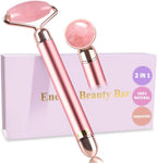 Upgrade 2 in 1 Vibrating Jade Facial Massager Roller, Electric Rose Quartz Eye Face Roller to Press Skin Cream Oil for Anti-Aging Reducing Wrinkles and Glowing Youthful Skin Tone