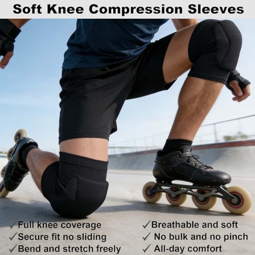 XXL Knee Pads for Volleyball Women & Men, Dance Kneepads for Football Basketball, Soft Padded Knee Sleeve for Skating Wrestling Skateboarding, Elastic & Protective Knee pad for Adult Sports, Black 2XL