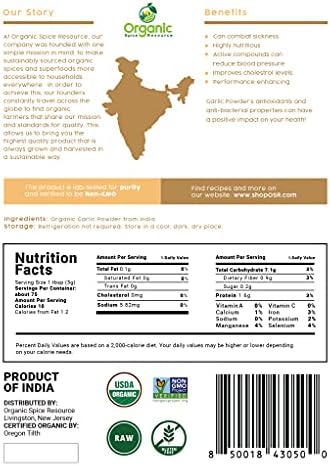 Organic Garlic Powder | 8 oz (226g) | USDA Organics and Non-GMO Verified Project Approved | Product of India | 100% Raw and Natural | Resealable Kraft Bag by SHOPOSR