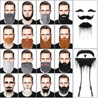 Waydress 16 Pieces Fake Mustache Beards Halloween Costume Accessories Funny False Beards Fake Whisker Mustache with Adjustable Elastic Rope for Old Man Jesus Cosplay Party