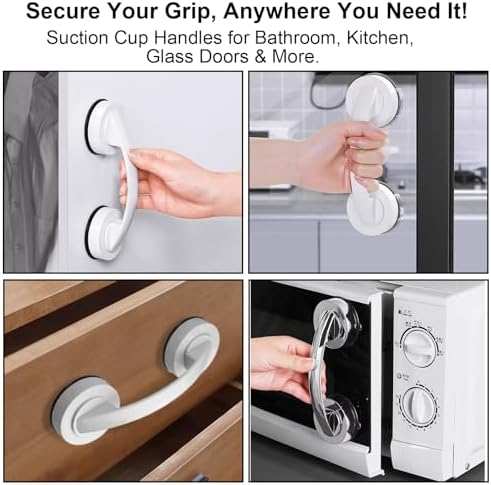 2 Pack Suction Cup Door Handle for Glass Door, Bathroom, Mirror, Cabinet, Strong Vacuum Removable Suction Cup Door Grab Bar, No Drilling, Silver