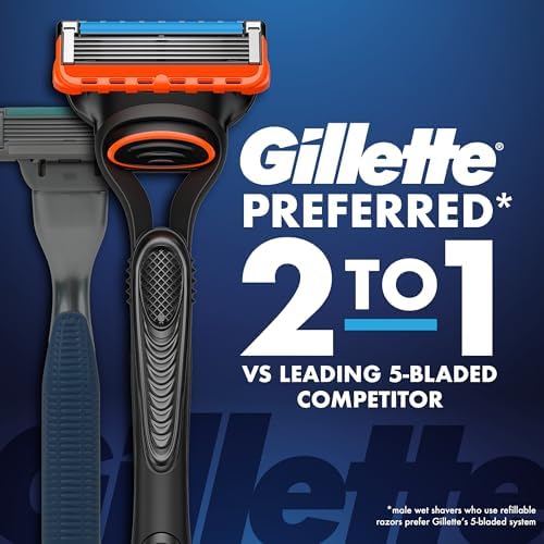 Gillette Fusion5 Razors for Men, 1 Razor, 4 Blade Refills, Lubrastrip for a More Comfortable Shave