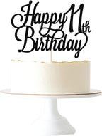 Happy 11th Birthday Cake Topper, Black Glitter 11 & Fabulous/Hello 11th Birthday Anniversary Party Cake Decorations Supplies