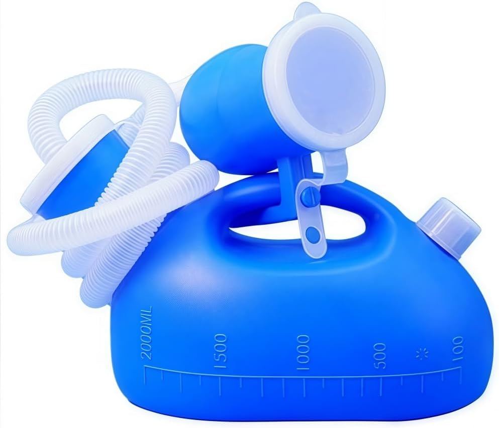 Men's 2000ML Portable Potty,YUMSUM Pee Bottle 68 OZ Male Urinal Collector for Hospital Camping Car Travel Toilet Urinal with 47" Hose (New Blue)