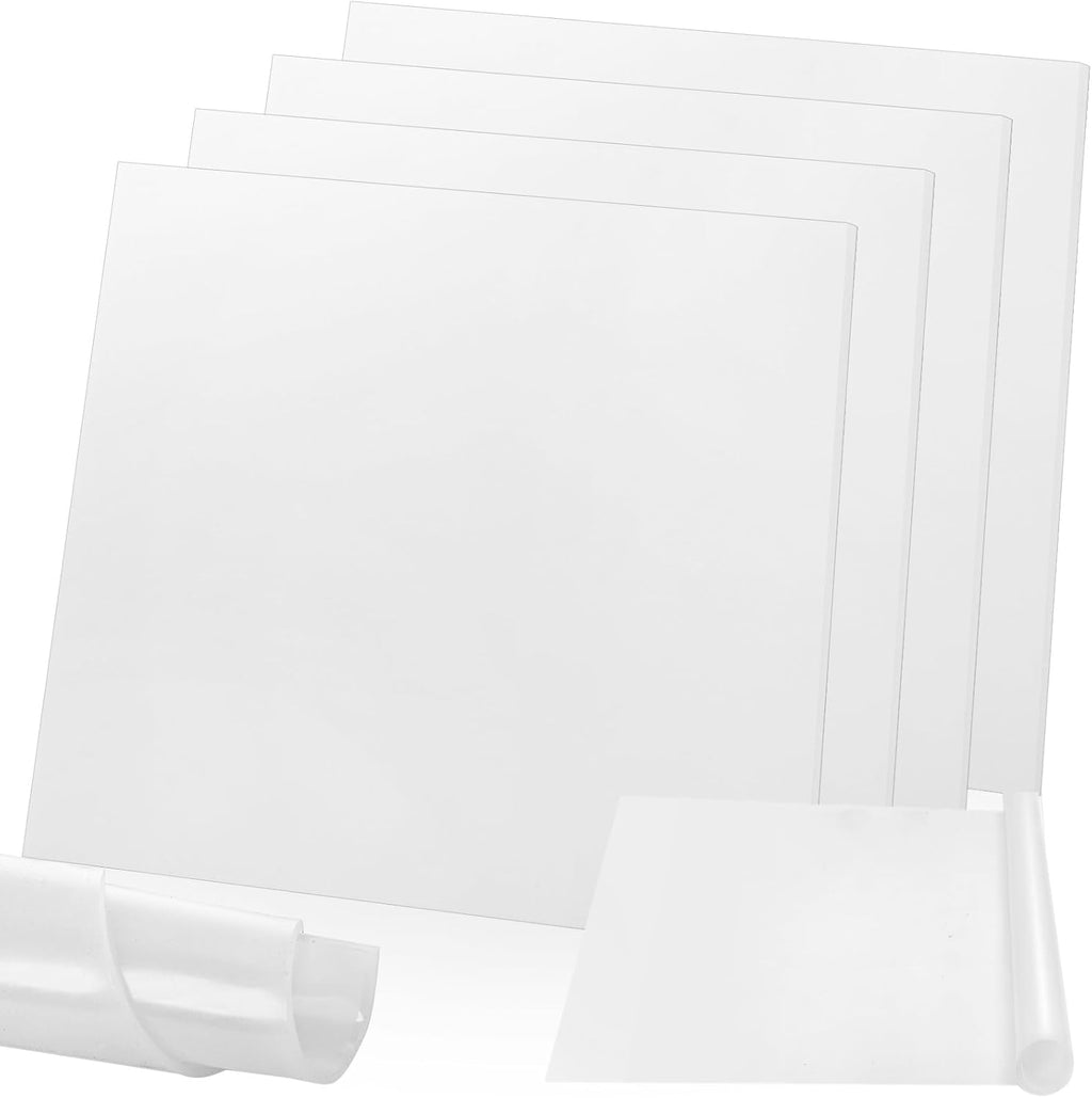 4 Pack Translucent Silicone Sheets, 12'' x 12'' x 1/8'' 60A Duro White Rubber Mat, Heavy Duty Rubber Gasket Material, Semi Clear Silicone Pads for DIY Seals, Flooring, -76 to 356°F Resistant