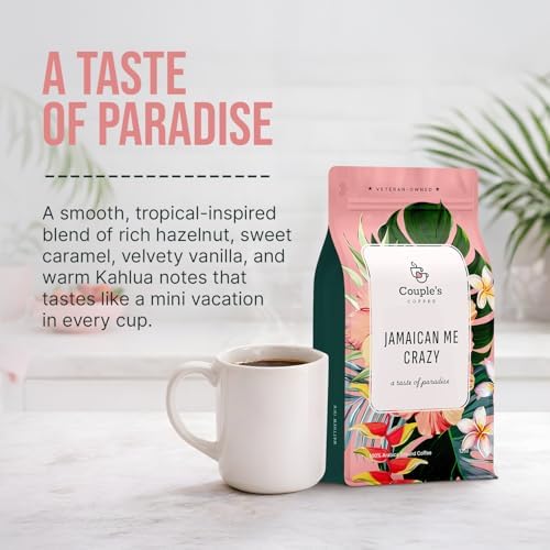 Couple’s Coffee Ground Coffee | Gives Back to Military Families | Jamaican Me Crazy | Vanilla, Caramel, and Rum Flavored Coffee | Made with 100% Arabica Beans | 12oz bag brews about 34 cups