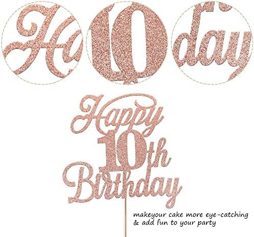 Rsstarxi 1 Pack Happy 10th Birthday Cake Topper Glitter 10 & Fabulous Cheers to 10 Years Old Birthday Cake Pick for Celebrating 10th Birthday Anniversary Party Cake Decorations Supplies Rose Gold