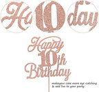 Rsstarxi 1 Pack Happy 10th Birthday Cake Topper Glitter 10 & Fabulous Cheers to 10 Years Old Birthday Cake Pick for Celebrating 10th Birthday Anniversary Party Cake Decorations Supplies Rose Gold