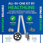 Healthline Walker 5” Wheels with Rear Glides – Universal Replacement Kit for Standard 1” Walkers – Includes 2 Fixed Front Wheels + 2 Ski-Style Glides – Smooth Indoor/Outdoor Rolling, Adjustable Height