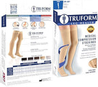 Truform 20-30 Mmhg Compression Stockings for Men & Women, Thigh High Length, Dot Top, Closed Toe, Beige, Medium