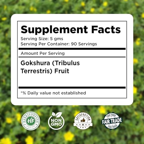 HerbsForever Gokshura(Tribulus Terrestris) Powder Fruit -for Vitality, Urinary Health Muscle Mass- Wild Harvested -Non GMO, Vegan- 2X Potency | Ultra Clean |NO Sand & Mud| Steam Sterilized|16oz-1LBS