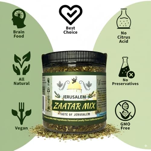 Jerusalem Zaatar Spice Mix Jar by Julian’s Valleys | Made with Natural Herbs and Pure Sumac | 4OZ | Zataar seasoning Jar| No Preservatives/No Citric Acid - (Za'atar/zatar/zahtar/zahatar)