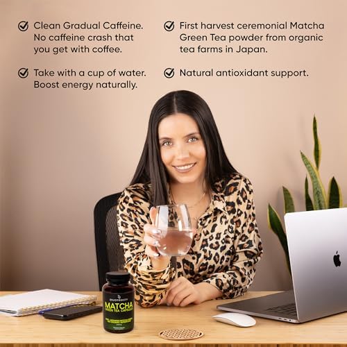 Organic Matcha Green Tea Capsules - Natural Energy Boost - Clean Gradual Caffeine - Japanese Matcha Green Tea Pills - 100% Natural Antioxidant - Calming and Relaxing - 120 Daily Capsules - 2,000/mg
