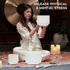CVNC Set of 3 PCS 440HZ 6" A Note 8" F Note and 10" C Note Frosted Chakra Quartz Crystal Singing Bowl with Carry Case Bag for Sound Healing Meditation