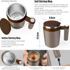 Self Stirring Mug,Rechargeable Auto Magnetic Coffee Mug with 2Pc Stir Bar,Waterproof Automatic Mixing Cup for Milk/Cocoa at Office/Kitchen/Travel 14oz Best Gift - Brown