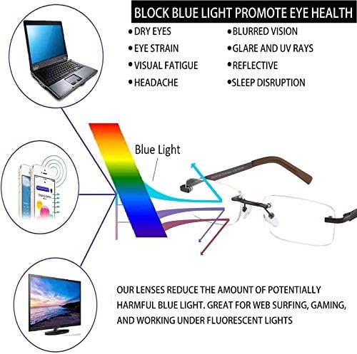 3 Pack Rimless Reading Glasses for Men Blue Light Blocking Readers Spring Hinge Metal Arms Sturdy Stylish Computer Glasses +2.75