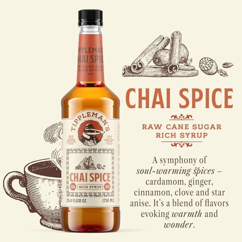 Tippleman's Chai Spice Coffee Syrup - Rich Flavor for Hot or Iced Drinks, Latte, Tea, Espresso, Cappuccino, Cocktails, & Baking - 25.4 Fl Oz