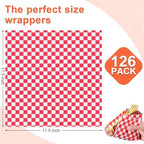 Ninsula Deli Paper Sheets 126P, 11.5x11.5 In Checkered Sandwich Paper Wraps, 6 Colors Basket Liners For Food Serving, Grease Resistant Burger Wrappers for BBQ, Picnic, Party
