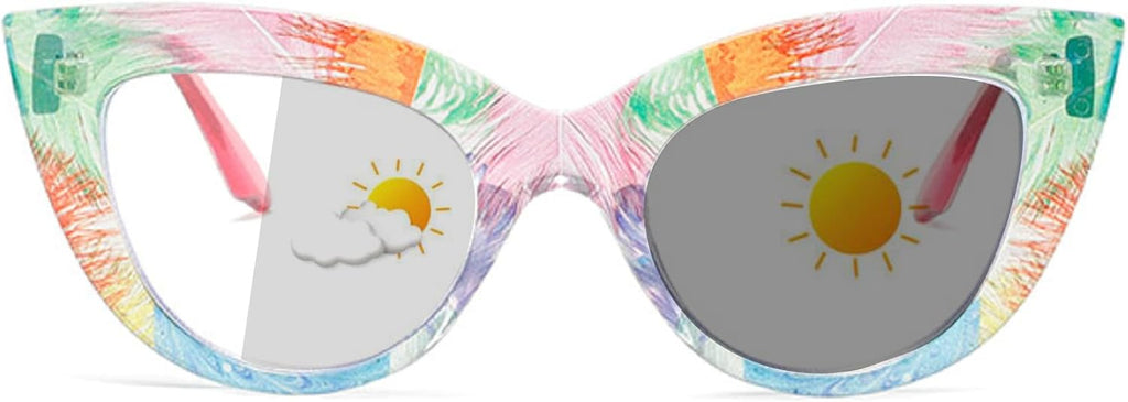 Women Photochromic Cat Eye Reading Glasses Female Retro Reader Trendy Smart Color Changing Presbyopia Sunglasses N47