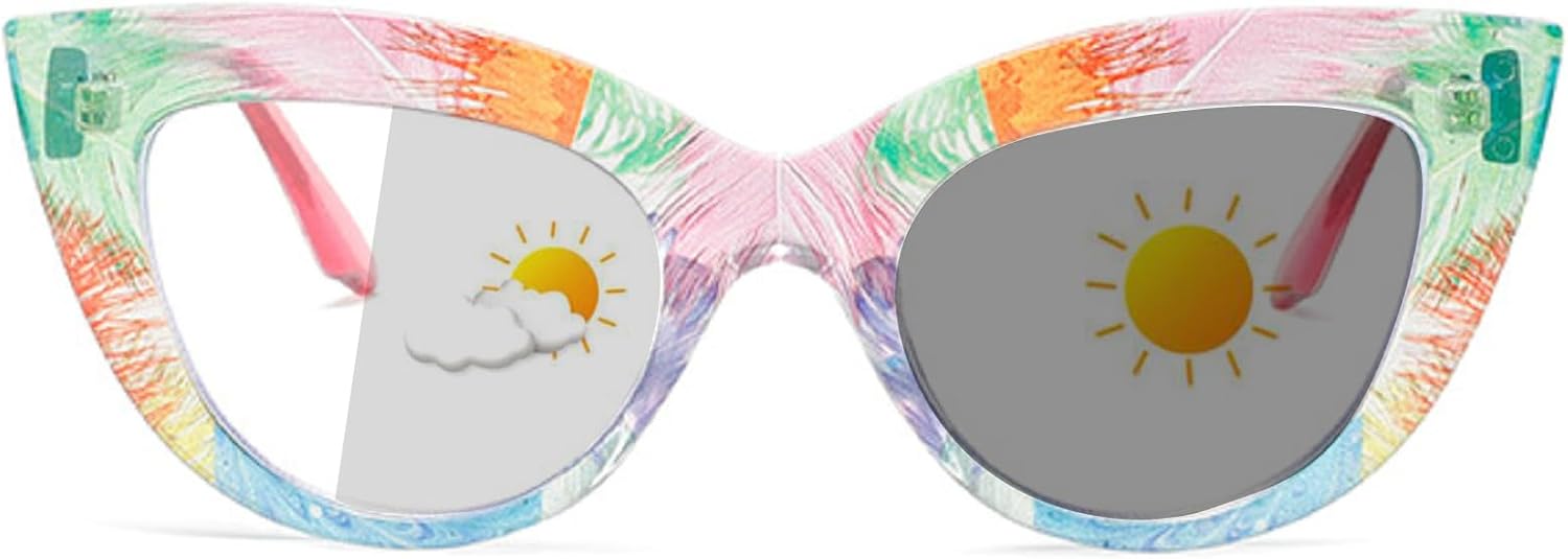 Women Photochromic Cat Eye Reading Glasses Female Retro Reader Trendy Smart Color Changing Presbyopia Sunglasses N47