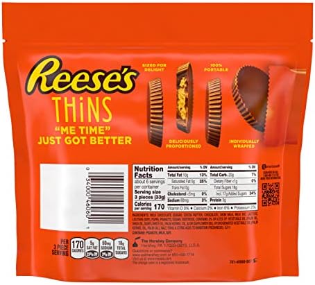 REESE'S THiNS Milk Chocolate Peanut Butter Cups, Candy Share Pack, 7.37 oz