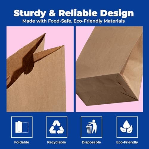 Fit Meal Prep 150 Pack 12 lb Brown Paper Lunch Bags, 13 x 7 x 4.5" Durable Paper Bags Bulk for Packing, Delivery, Take Out, Grocery, Retail Shopping, Premium Kraft Sack for Snacks, Bakery