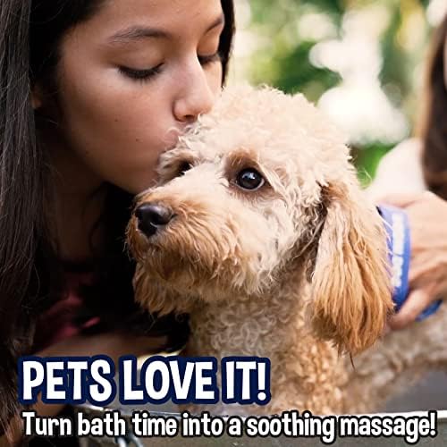 Bodhi Dog Stainless Steel Comb & Shampoo Brush - Bath & Shower Supplies for Dogs & Cats - Removes Shedding, Mats & Tangles - Pet Grooming Scrubber Bundle (Blue)