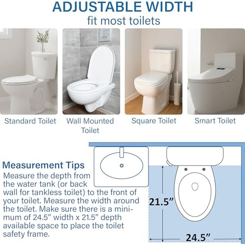 Vaunn Medical Adjustable Toilet Safety Rail for Seniors, Foldable Toilet Safety Frame for Elderly Adults, Bathroom Grab Bar Handle, Toilet Handle for Elderly & Disabled, Free-Standing (Gray)