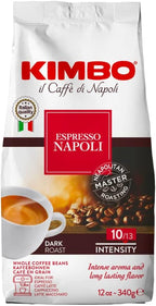 Kimbo Espresso Napoli Whole Beans 12 Oz Bag - Blended and Roasted in Italy - Medium to Dark Roast with Pleasant Floral Flavors