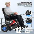 Electric Wheelchairs for Adults Foldable 36LBS Lightweight, 15 Miles Travel Range& Max Support 350 LBS, 500W Brushless Motors Power Motorized for Seniors& LED Light& Airline Approval-Red Style