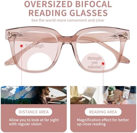 Bifocal Reading Glasses for Women Men Oversized Blue Light Blocking Clear Top Computer Readers
