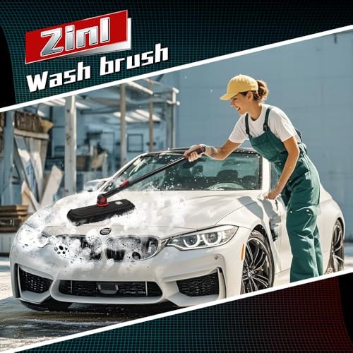 2In1 Brush And Duster For Car Exterior,Chenille Car Wash Brush Mop*1PC,Wax Cotton Car Duster Mop*1PC Remove Dust,Freely Switch A Retractable Black Steel Pole,Car Cleaning Supplies For Boat Truck Rv