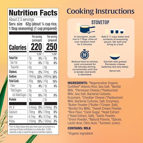 Lundberg Organic Creamy Parmesan Risotto Seasoned Rice - Regenerative Organic Certified Arborio Rice & Seasoning Mix, Gluten Free, 5.5 Ounce Box
