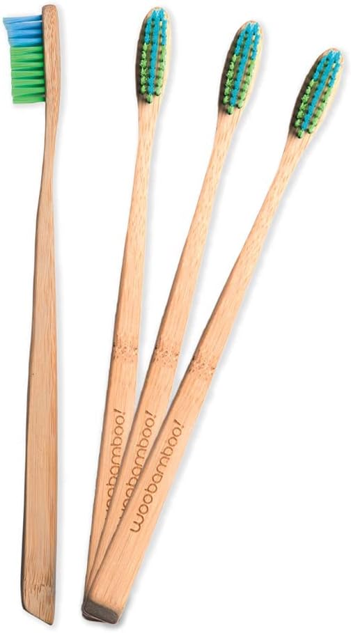 Woobamboo! Bamboo Toothbrush - Slim Handle - Soft Bristle - BPA Free Nylon Bristles - Eco-Friendly, Biodegradable, Compostable, Vegan (Pack of 4)
